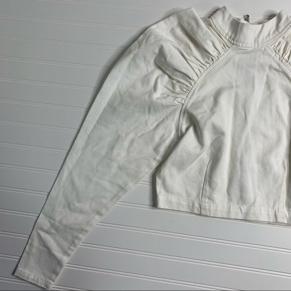 CULPOS x INC Puff Sleeve Denim Blouse in White - Picture 5 of 8